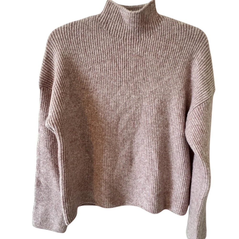 Abercrombie & Fitch Womens Mock Neck Ribbed Sweater Soft Mauve XS Relaxed